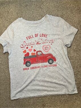 Gray Graphic Tee with Red Truck "Full of Love"